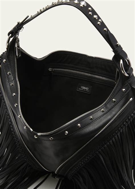 Versace Repeat Medusa Fringe Studded Hobo Bag 